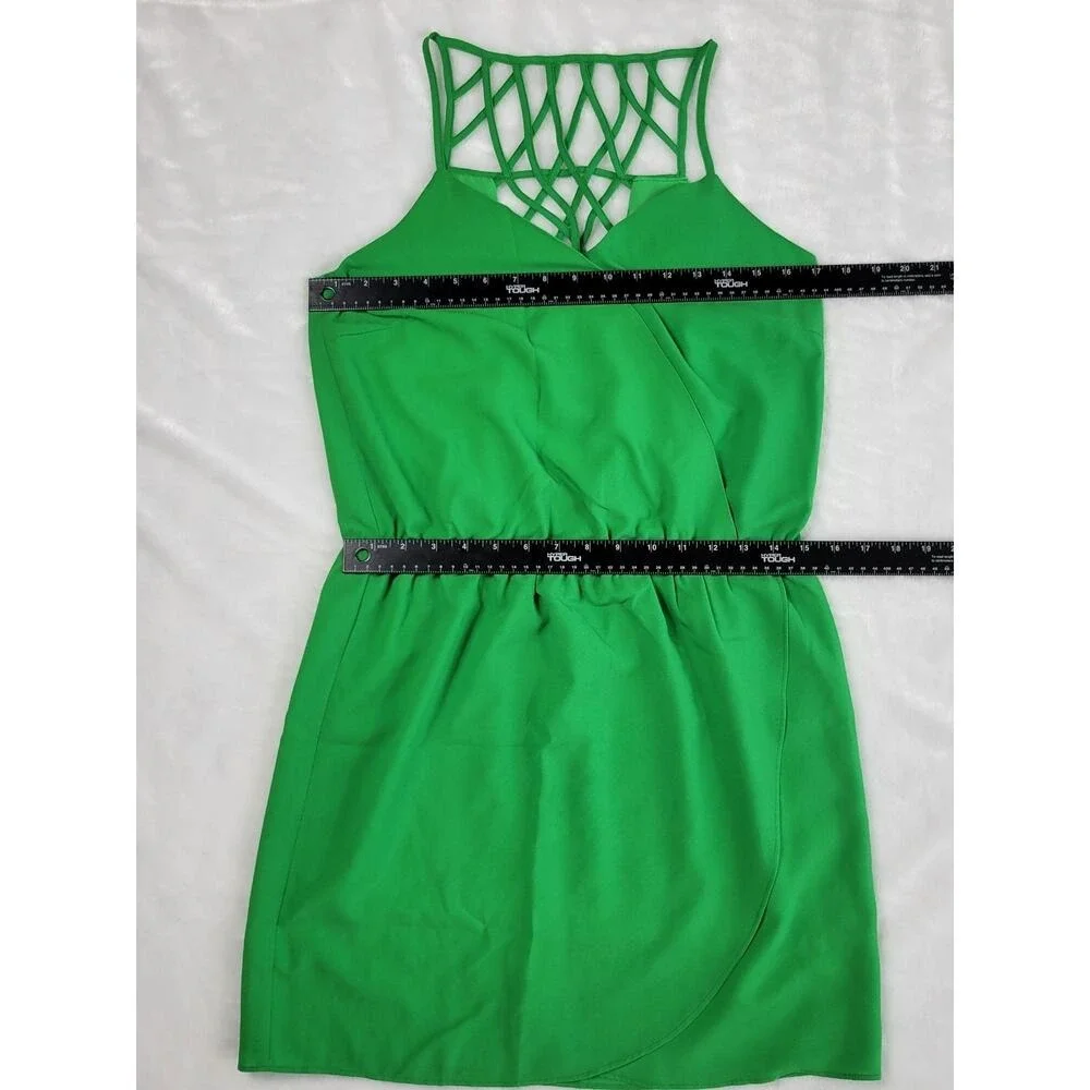 FABLE Green Lattice Back Halter Neck Elastic Waist Mini Dress Women's‎ Size M